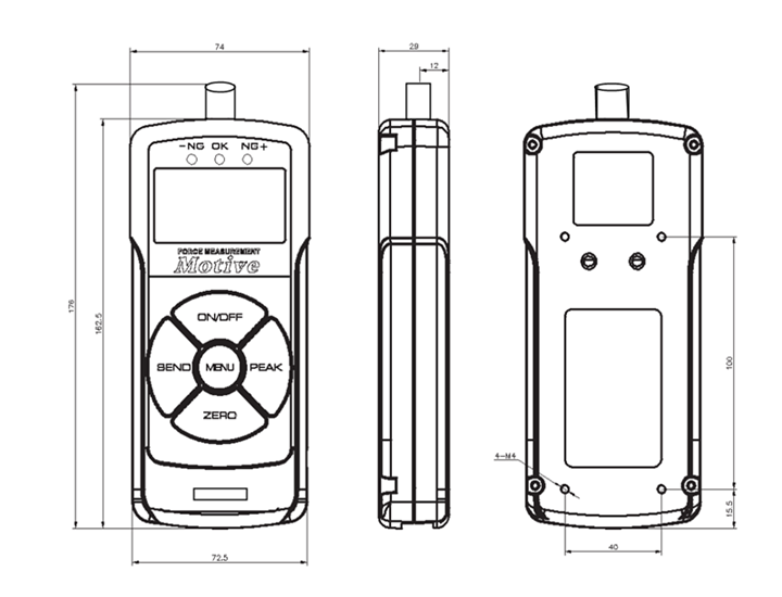 手持式扭力測試儀MTG2系列主機尺寸